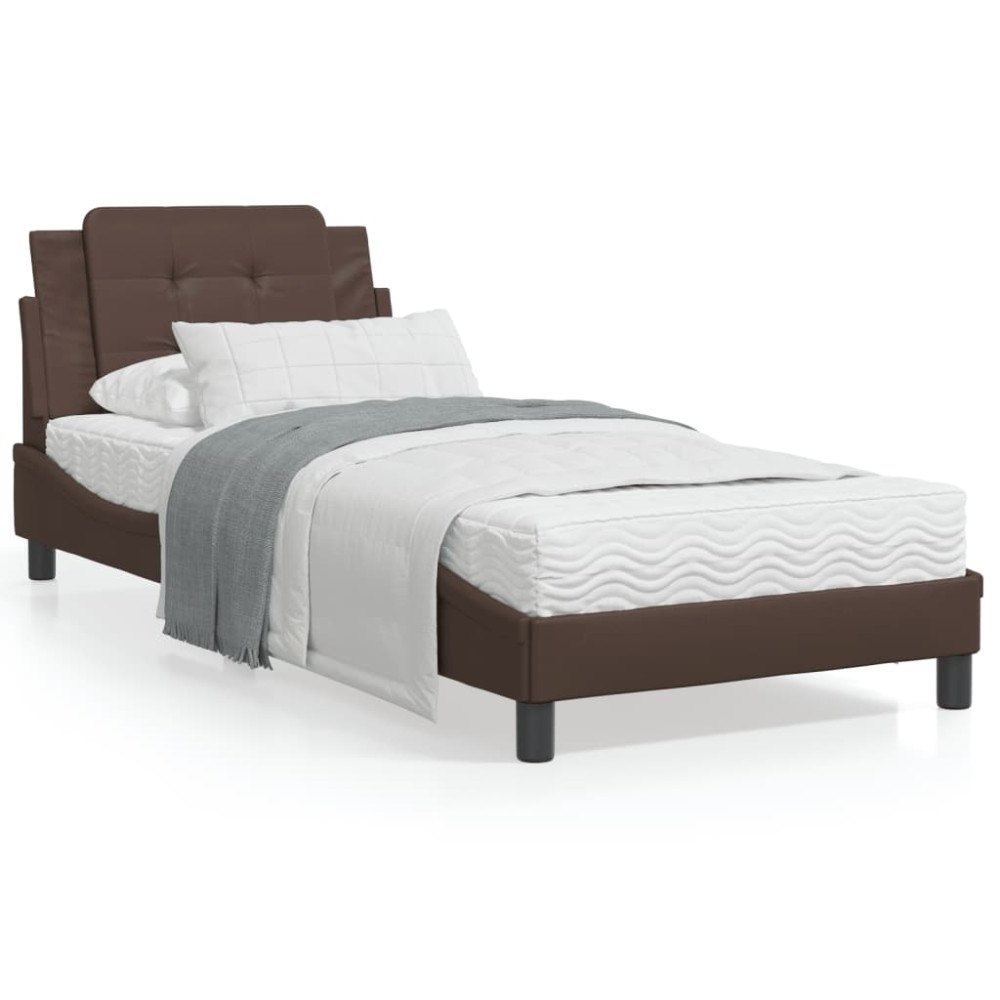 vidaXL Sängram med LED-belysning brun 90x190 cm konstläder