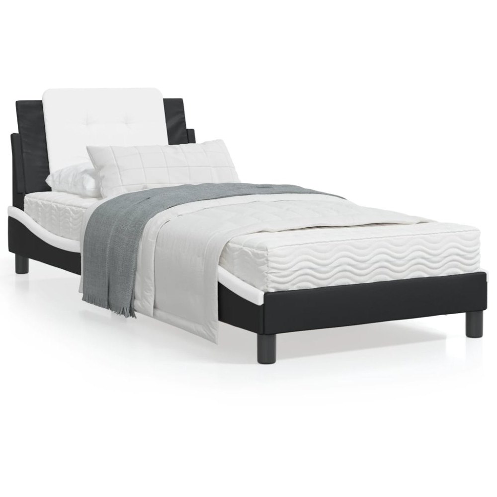 vidaXL Bed Frame with LED without Mattress "Zadar" Black and White 100x200 cm