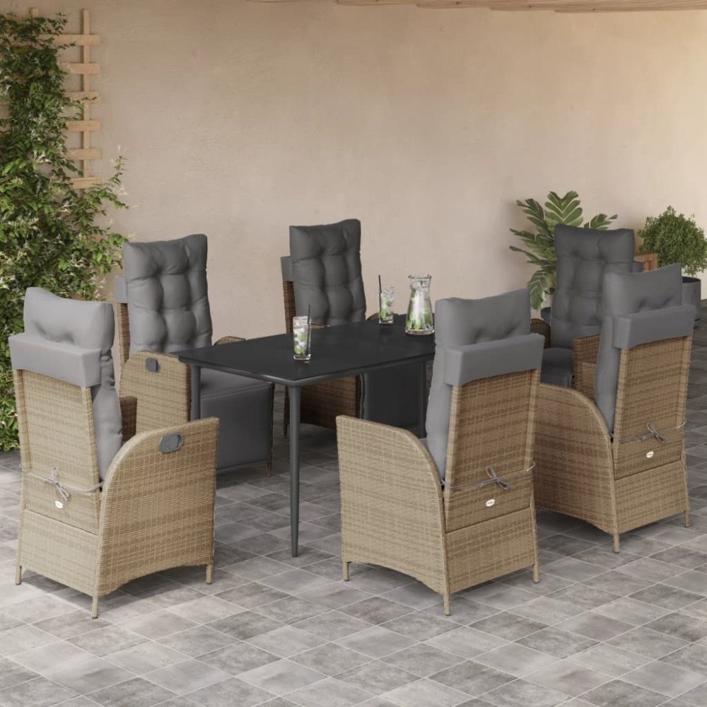 vidaXL Matgrupp för trädgården med dynor 7 delar mixbeige konstrotting