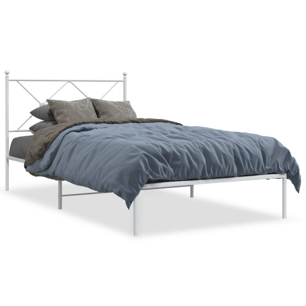 vidaXL Sängram med huvudgavel metall vit 100x190 cm
