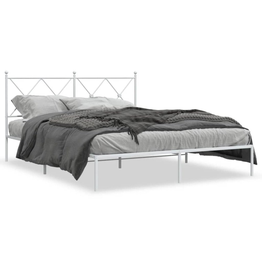 vidaXL Sängram med huvudgavel metall vit 150x200 cm