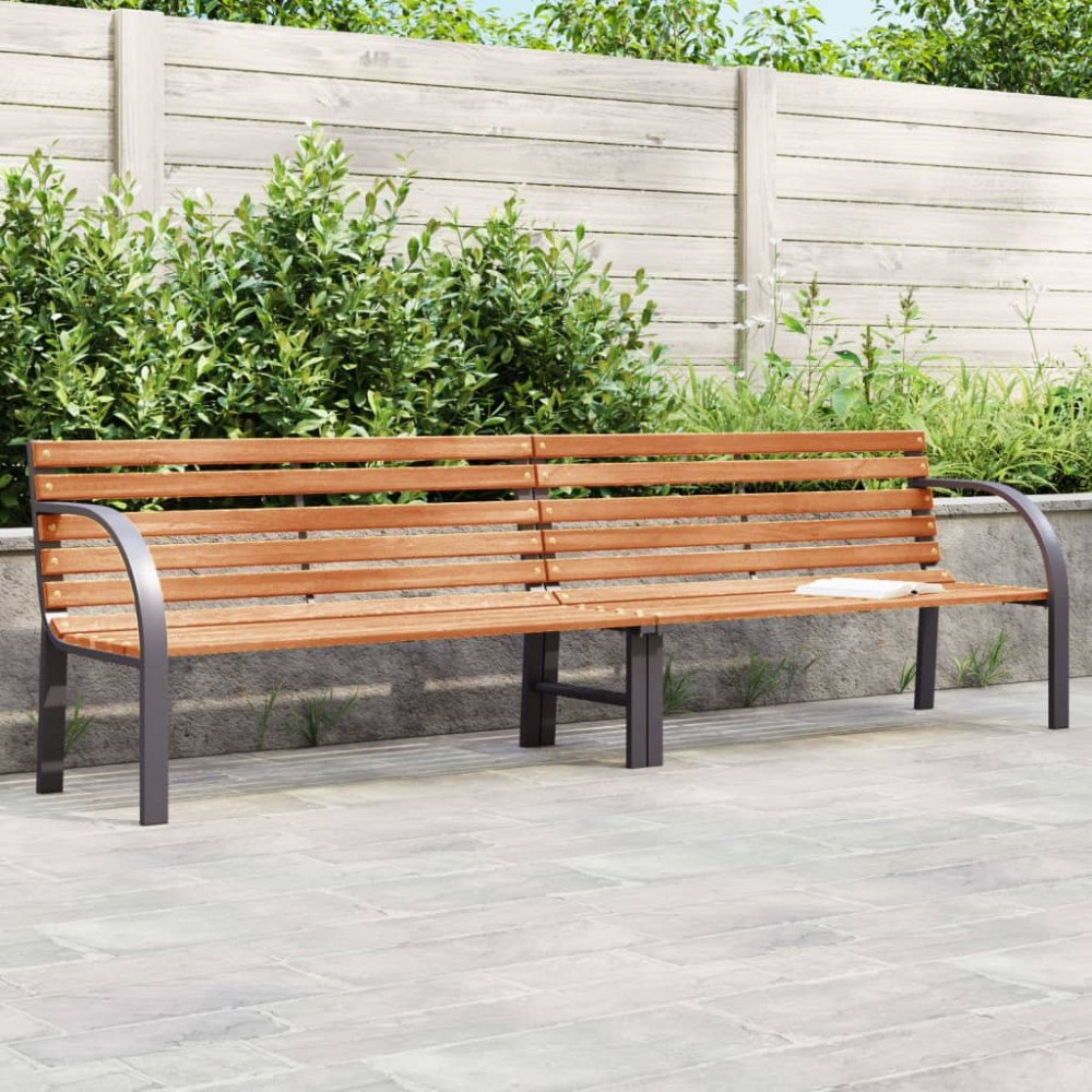 vidaXL Trädgårdsbänk brun 231 cm trä & pulverlackerat stål