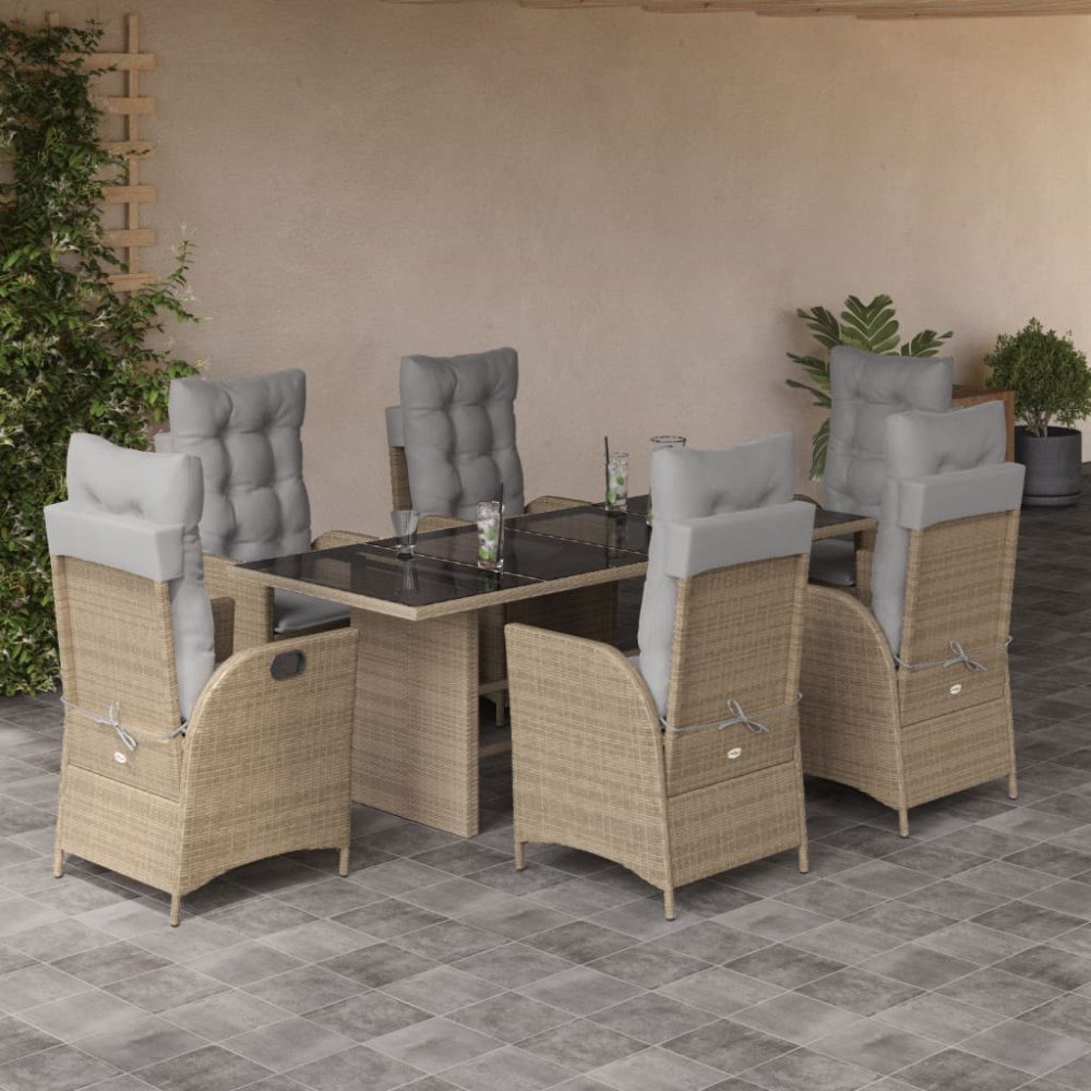 vidaXL Matgrupp för trädgården med dynor 7 delar mixbeige konstrotting