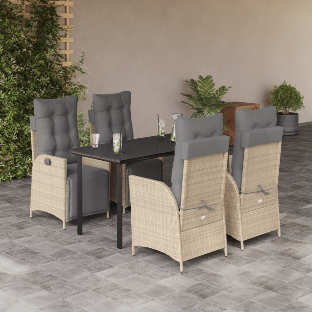 vidaXL Matgrupp för trädgården med dynor 5 delar mixbeige konstrotting