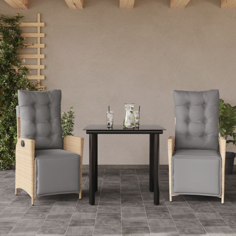 vidaXL Matgrupp för trädgården med dynor 3 delar mixbeige konstrotting