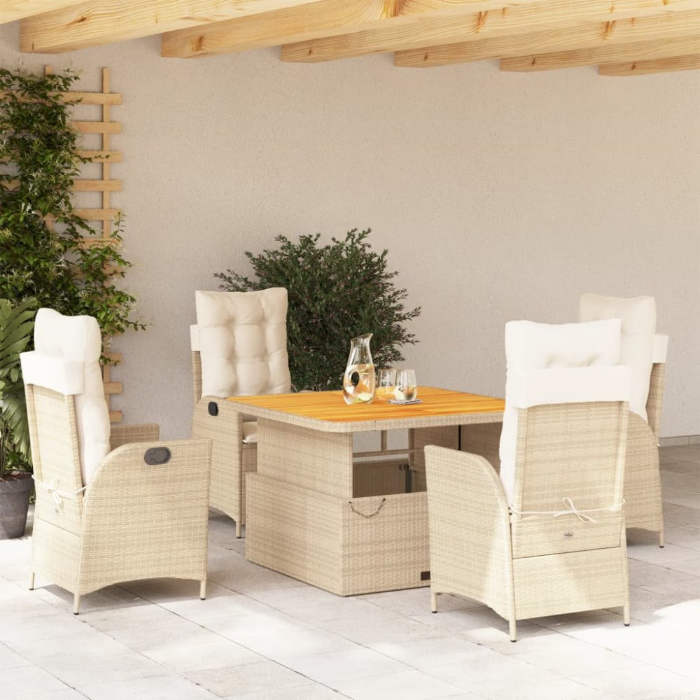 vidaXL Matgrupp för trädgården med dynor 5 delar beige konstrotting