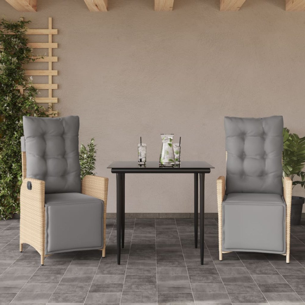 vidaXL Matgrupp för trädgården med dynor 3 delar mixbeige konstrotting