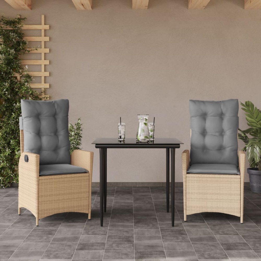 vidaXL Matgrupp för trädgården 3 delar med dynor beige konstrotting