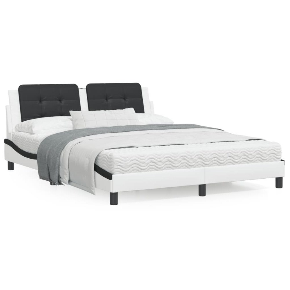 vidaXL Bed Frame with LED without Mattress "Zadar" White and Black 160x200 cm
