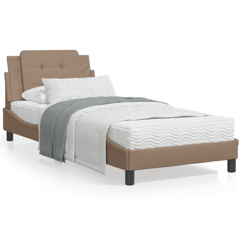 vidaXL Sängram med LED-belysning cappuccino 100x200 cm konstläder