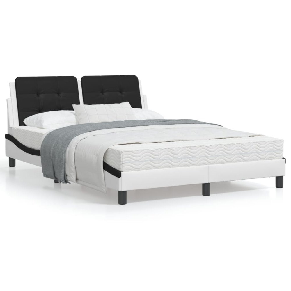 vidaXL Bed Frame with LED without Mattress "Zadar" White and Black 140x190 cm