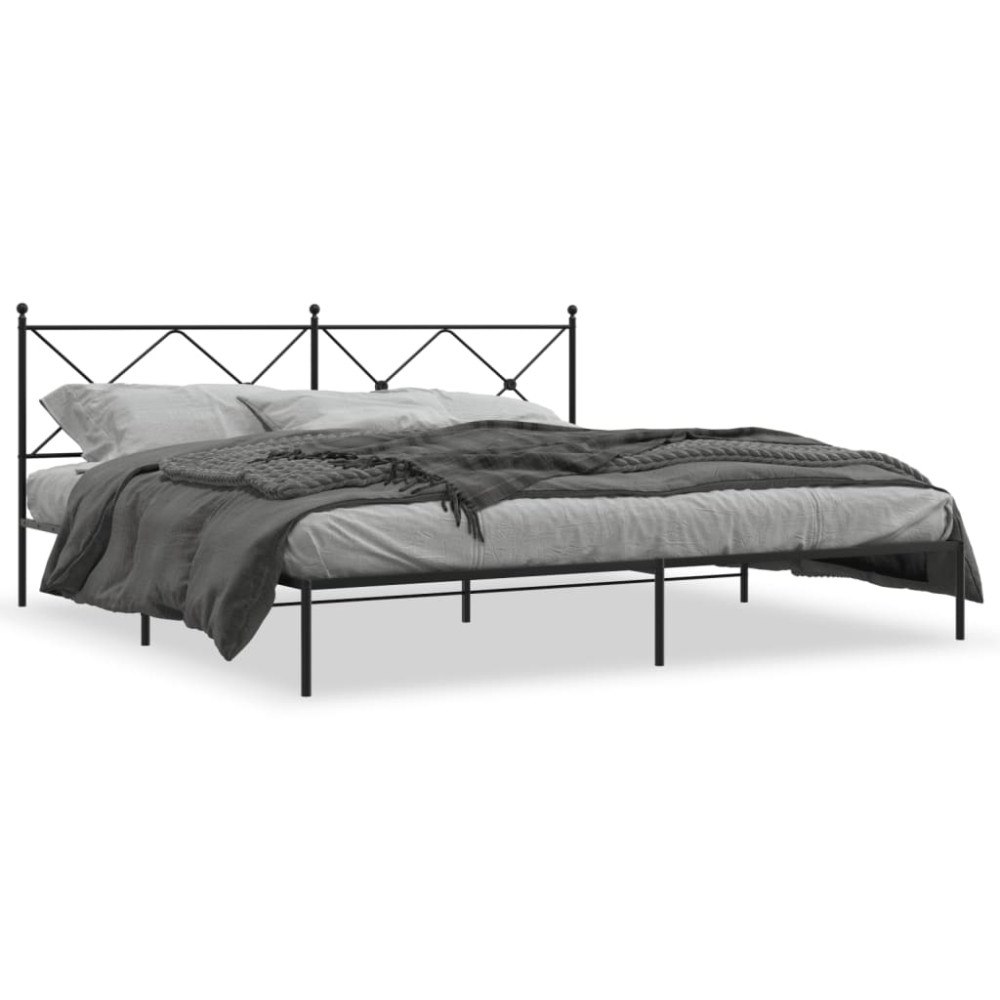 vidaXL Sängram med huvudgavel metall svart 200x200 cm