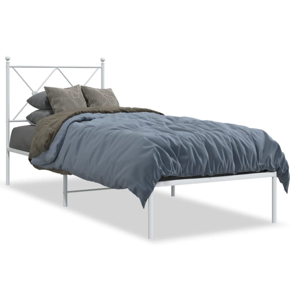vidaXL Sängram med huvudgavel metall vit 80x200 cm