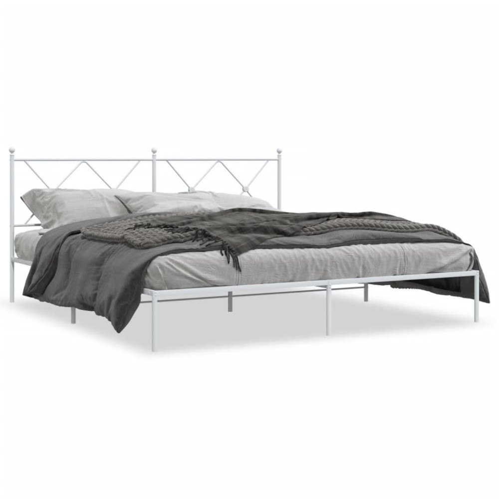 vidaXL Sängram med huvudgavel metall vit 183x213 cm