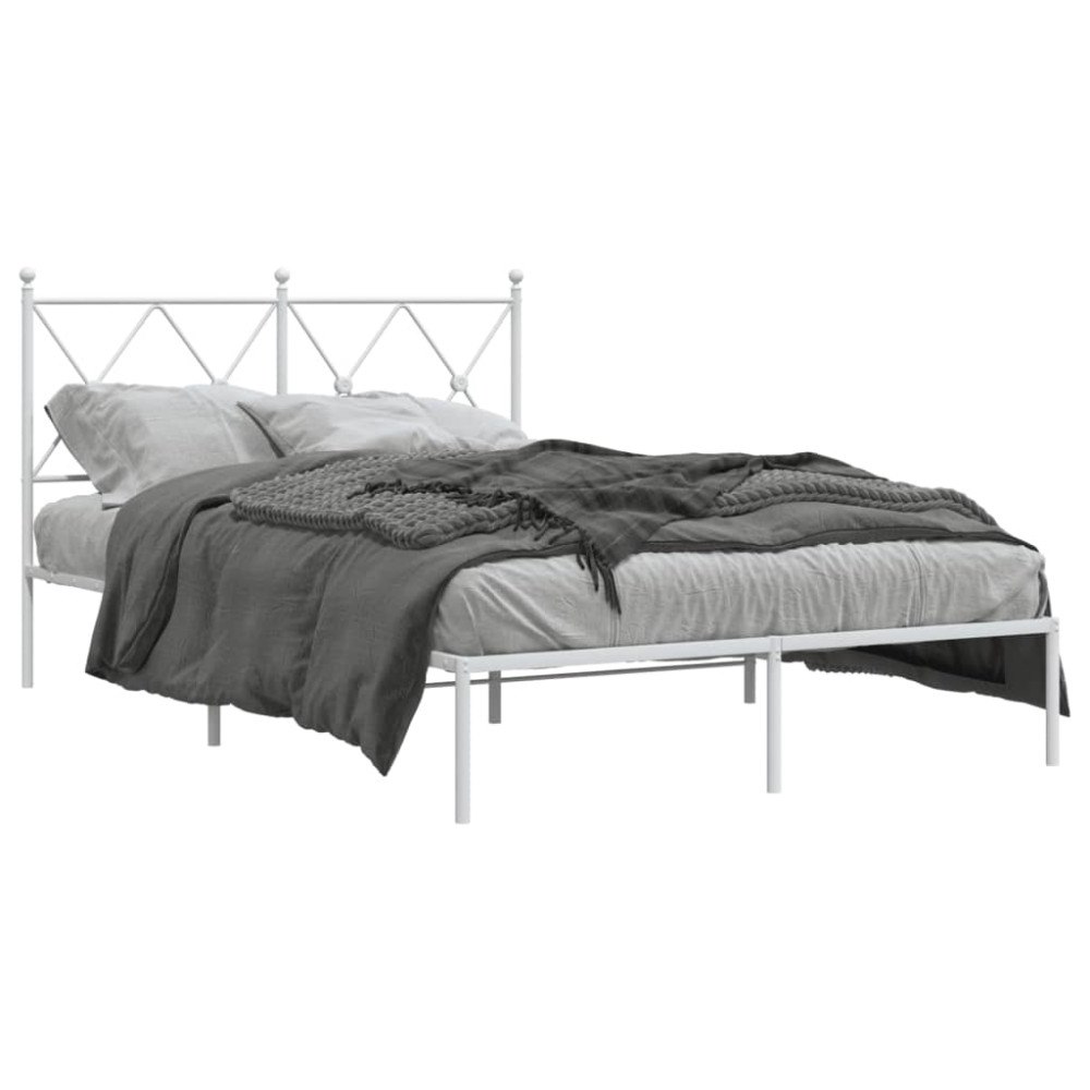 vidaXL Sängram med huvudgavel metall vit 120x200 cm
