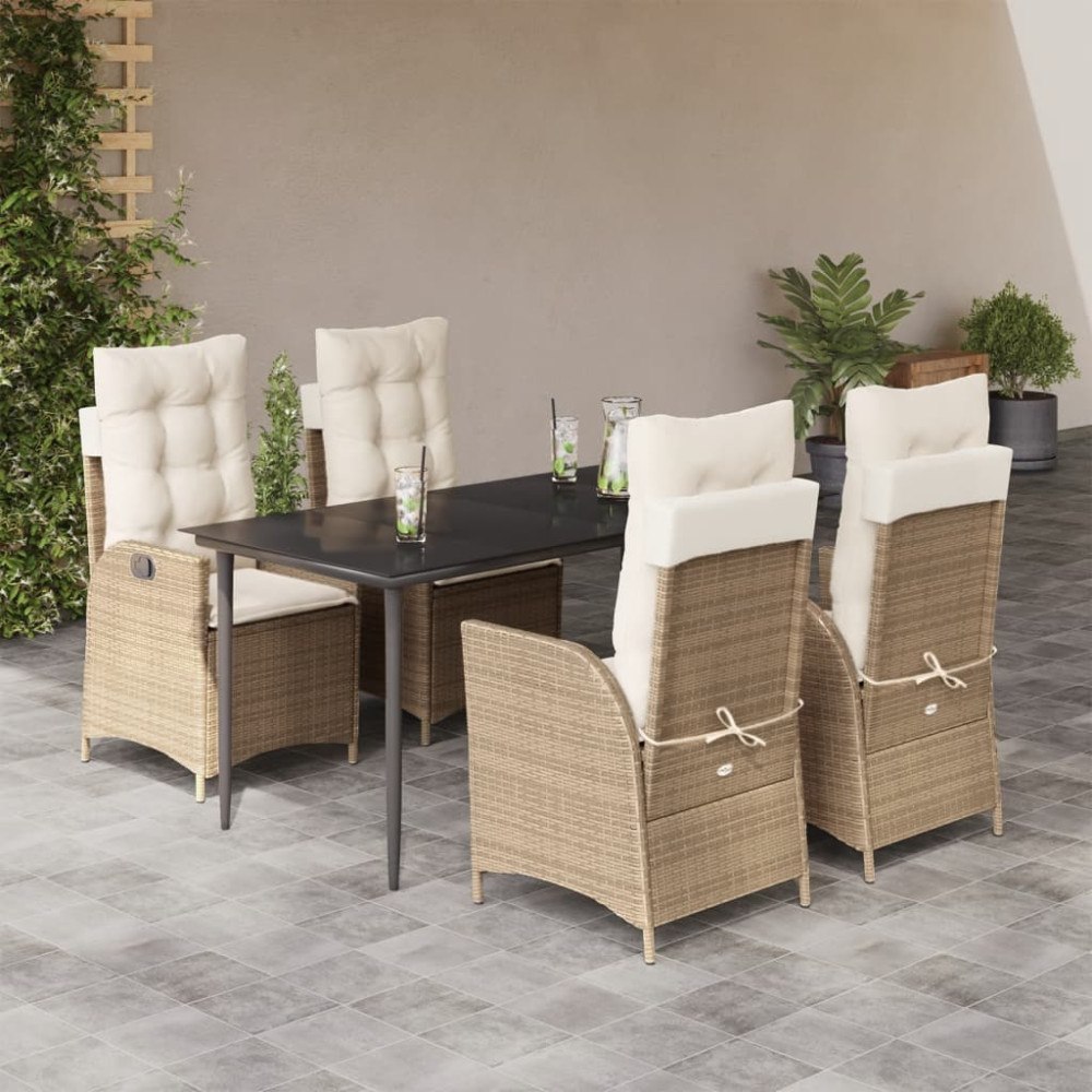 vidaXL Matgrupp för trädgården med dynor 5 delar beige konstrotting