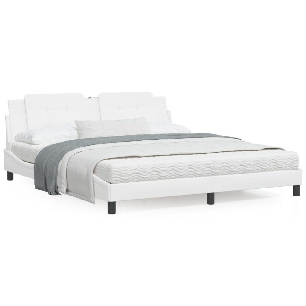 vidaXL Bed Frame with LED without Mattress "Zadar" White 180x200 cm