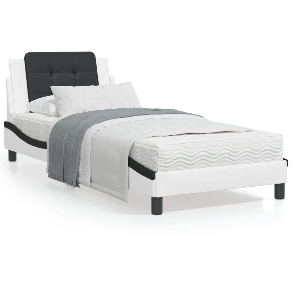 vidaXL Bed Frame with LED without Mattress "Zadar" White and Black 90x190 cm