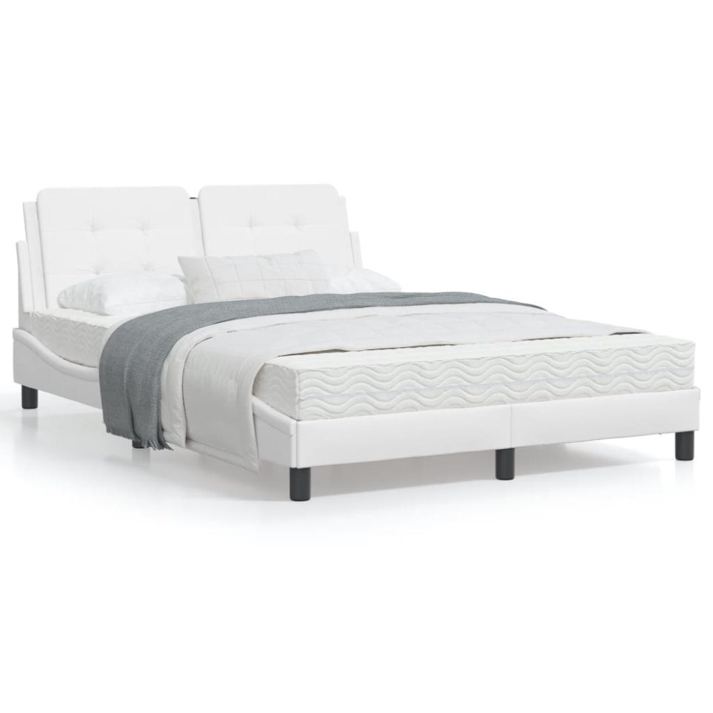 vidaXL Bed Frame with LED without Mattress "Zadar" White 140x190 cm