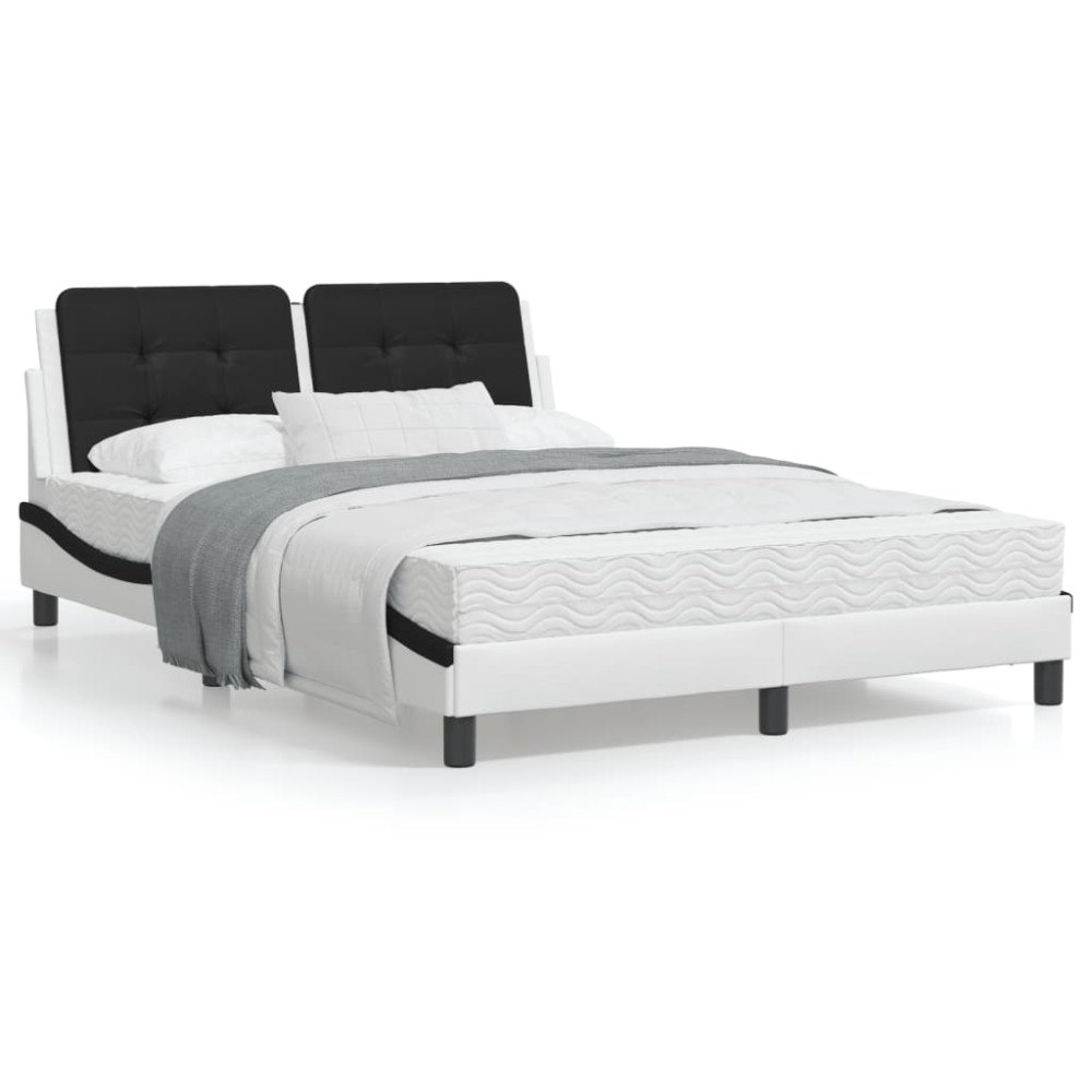 vidaXL Bed Frame without Mattress "Zadar" White and Black 140x200 cm Faux Leather