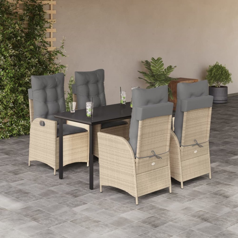 vidaXL Matgrupp för trädgården med dynor 5 delar beige konstrotting