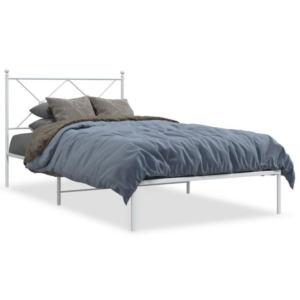 vidaXL Sängram med huvudgavel metall vit 100x200 cm