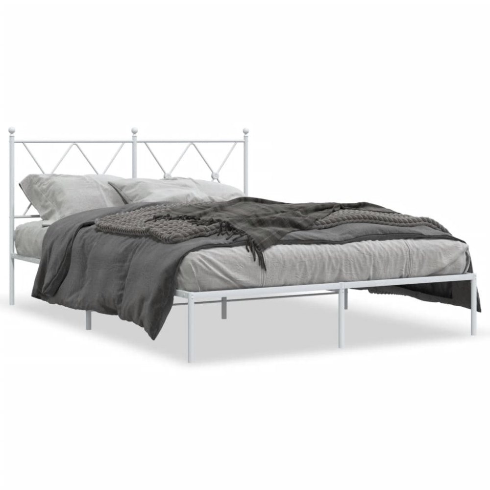 vidaXL Sängram med huvudgavel metall vit 135x190 cm