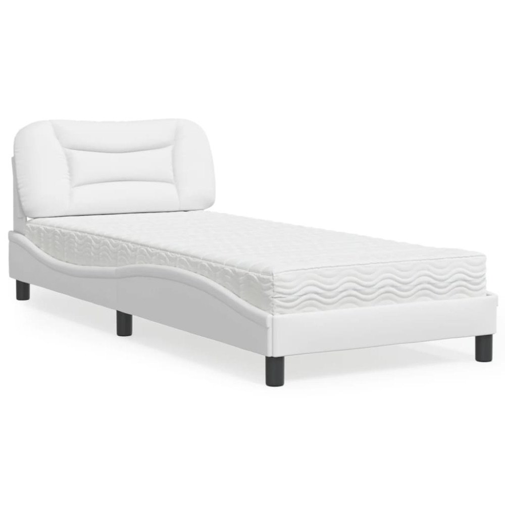 vidaXL Bed with Mattress "Hvar" White 80x200 cm Faux Leather