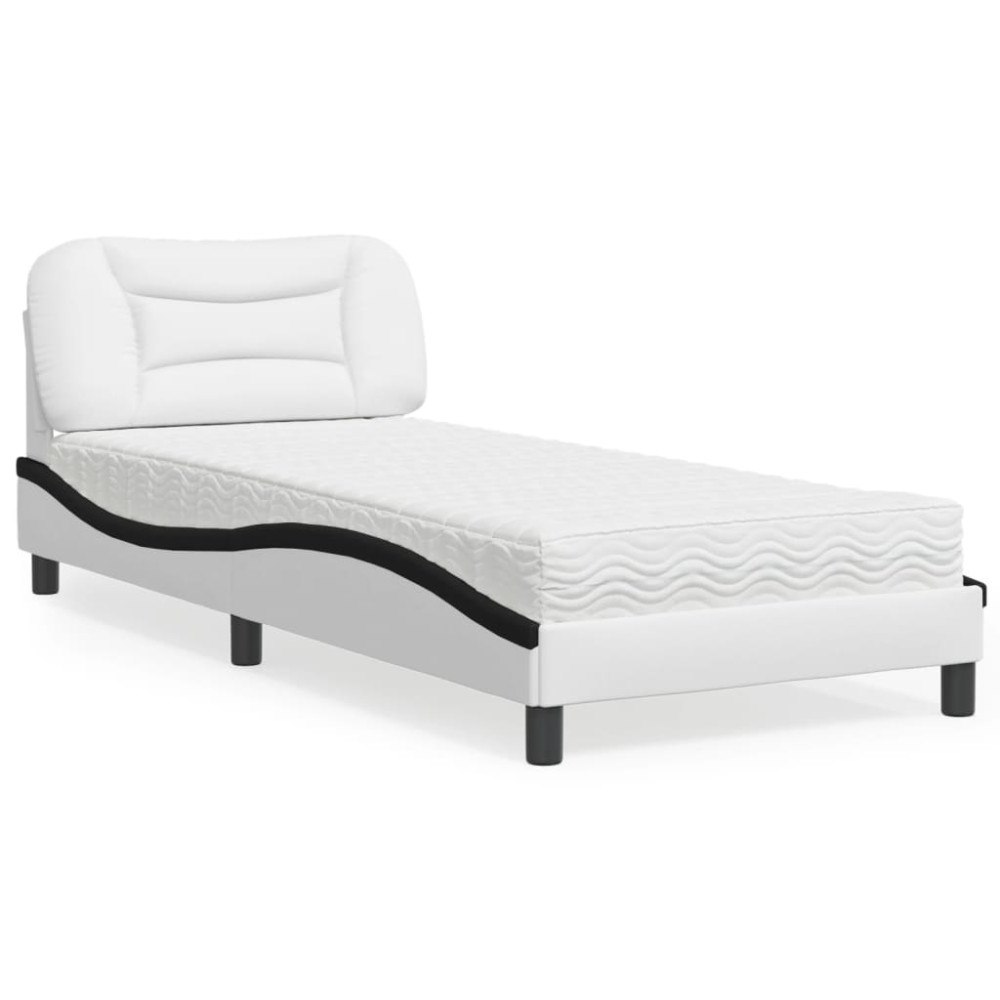 vidaXL Bed with Mattress "Hvar" White and Black 80x200 cm Faux Leather