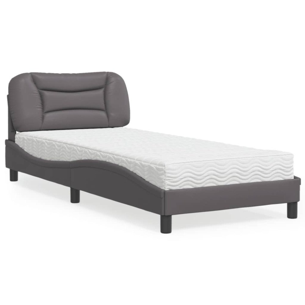 vidaXL Bed with Mattress "Hvar" Grey 80x200 cm Faux Leather