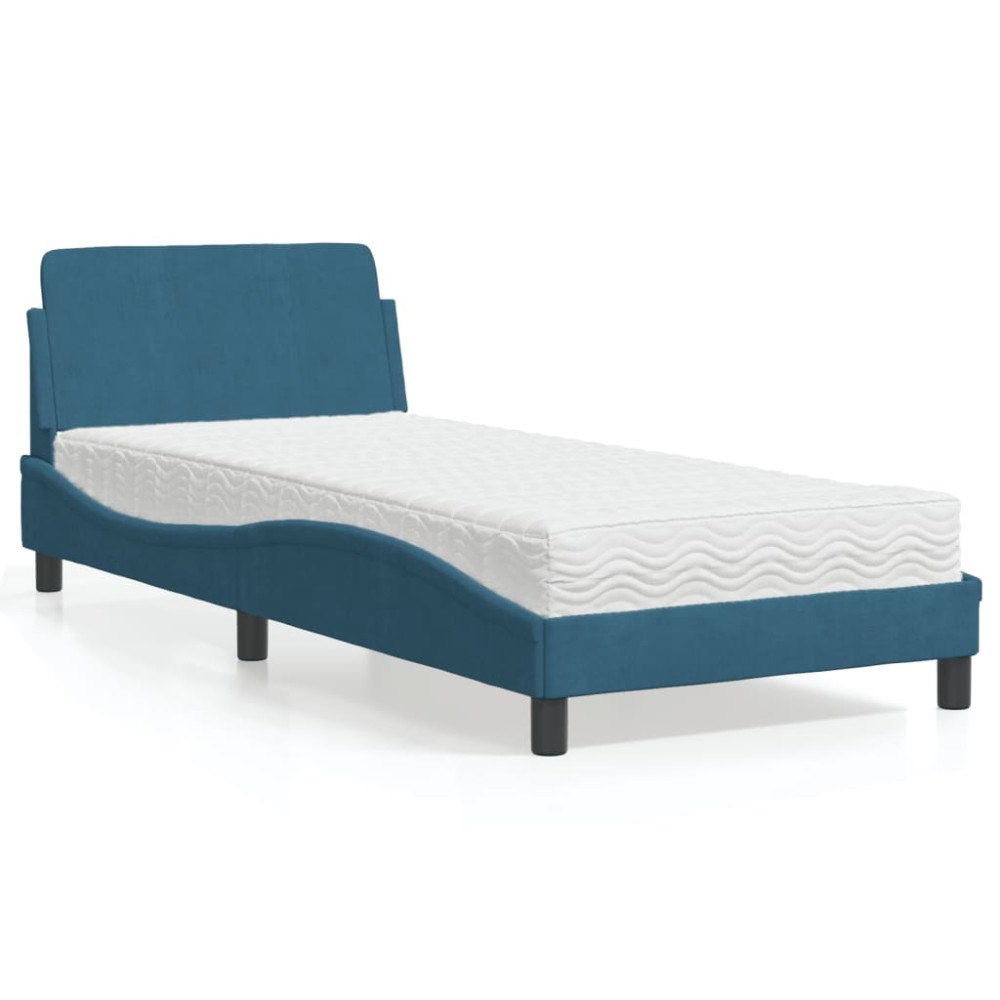 vidaXL Bed with Mattress "Dover" Blue 90x200 cm Velvet