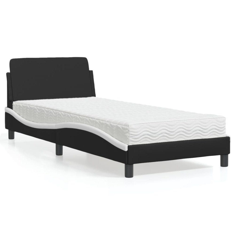 vidaXL Bed with Mattress "Dover" Black and White 90x200 cm Faux Leather