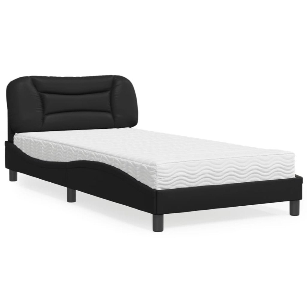 vidaXL Bed with Mattress "Hvar" Black 100x200 cm Faux Leather