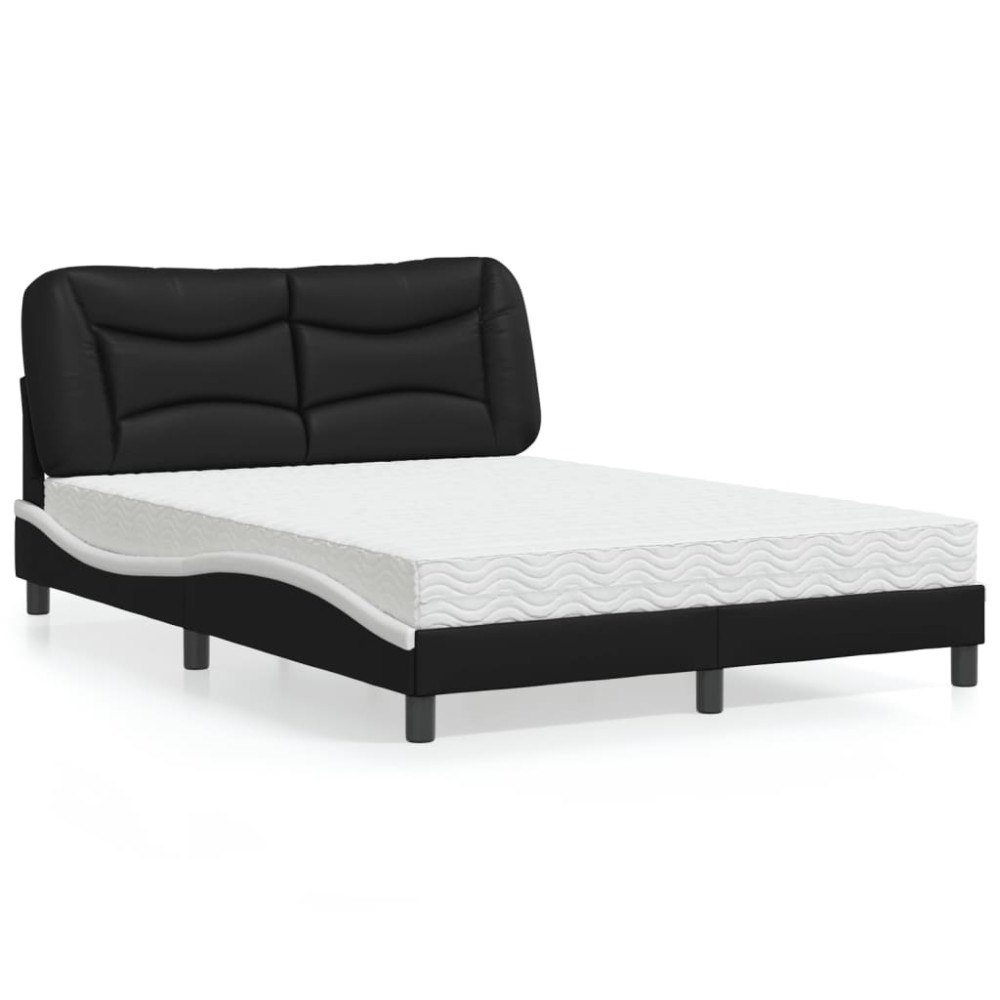 vidaXL Bed with Mattress "Hvar" Black and White 140x200 cm Faux Leather