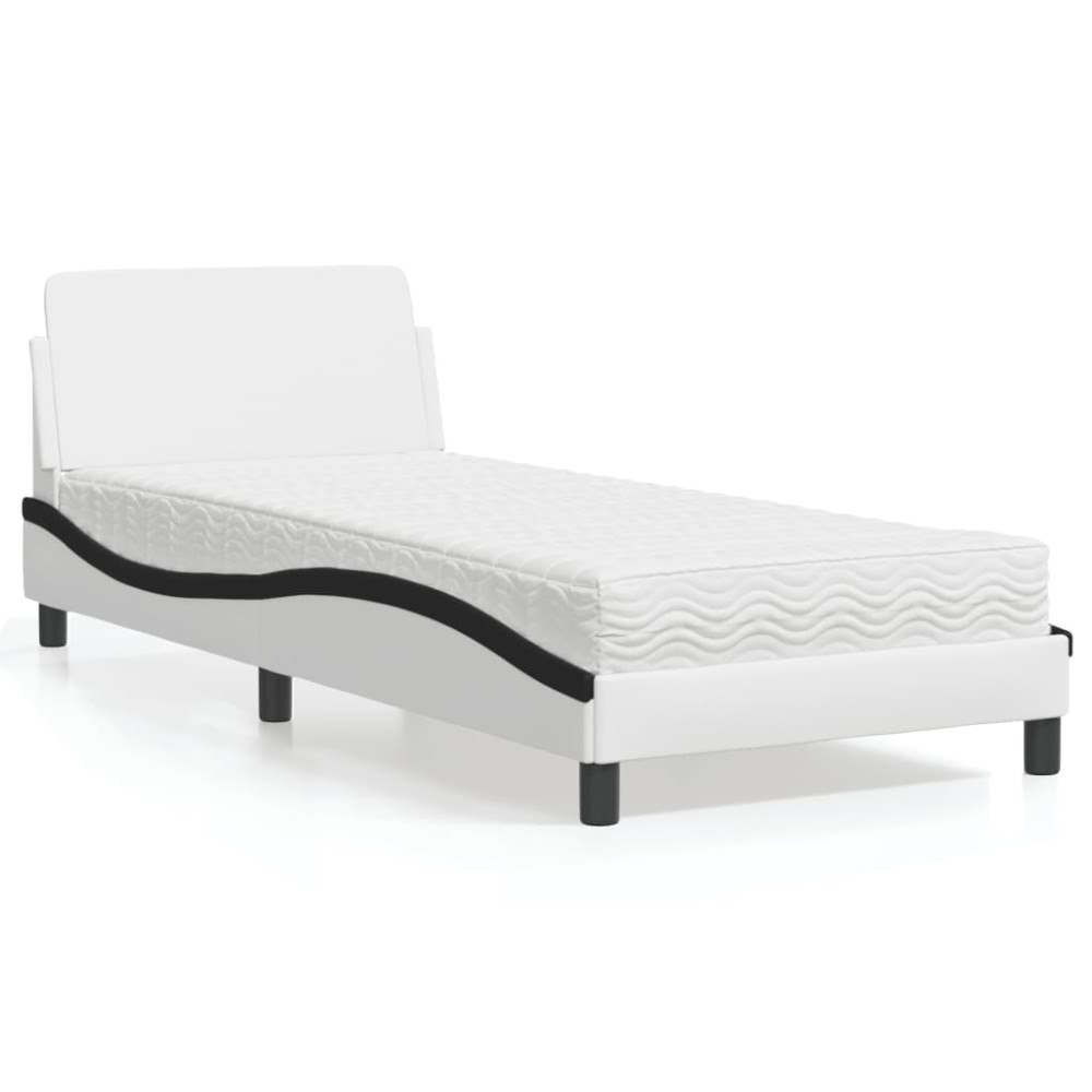vidaXL Bed with Mattress "Dover" White and Black 80x200 cm Faux Leather
