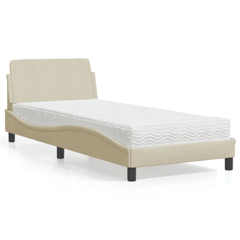 vidaXL Bed with Mattress "Dover" Cream 90x200 cm Fabric