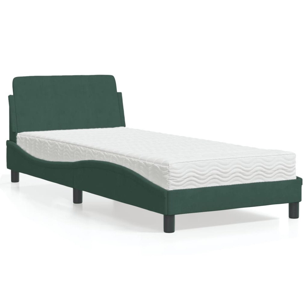 vidaXL Bed with Mattress "Dover" Dark Green 90x200 cm Velvet