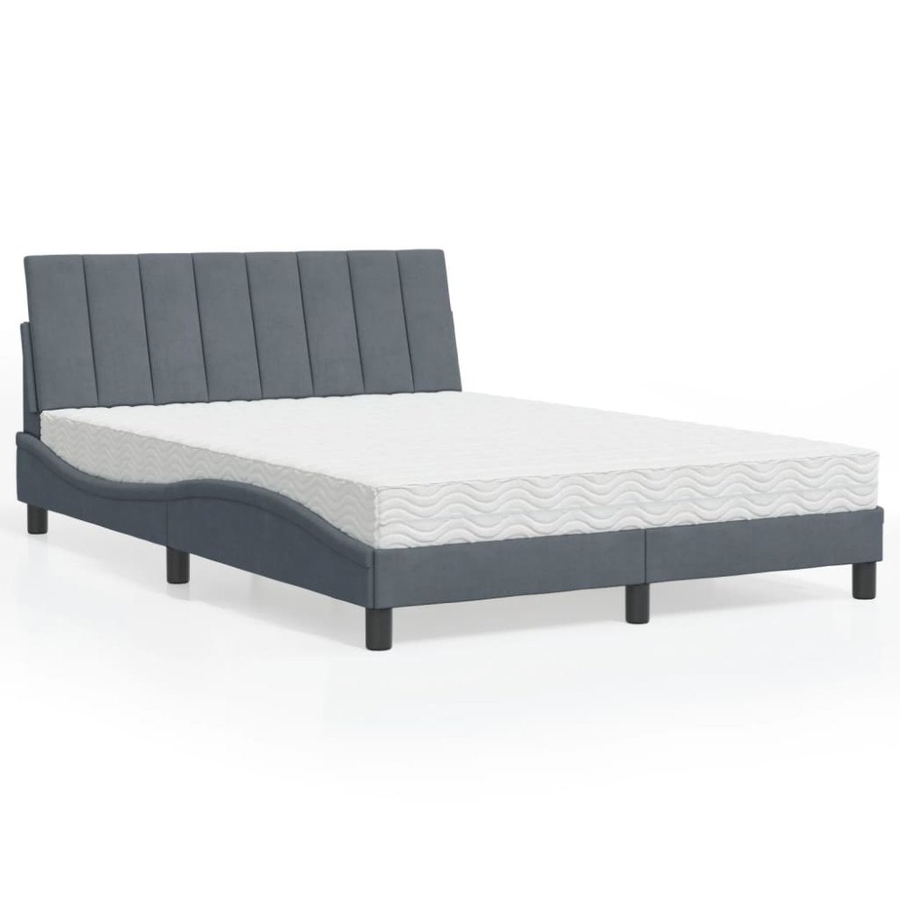vidaXL Bed with Mattress "Hanko" Dark Grey 140x200 cm Velvet