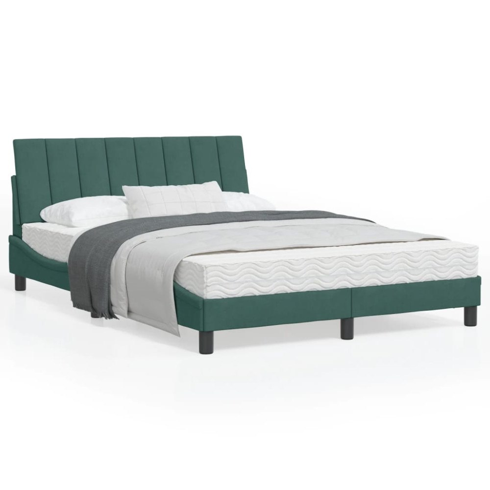 vidaXL Bed with Mattress "Hanko" Dark Green 120x200 cm Velvet