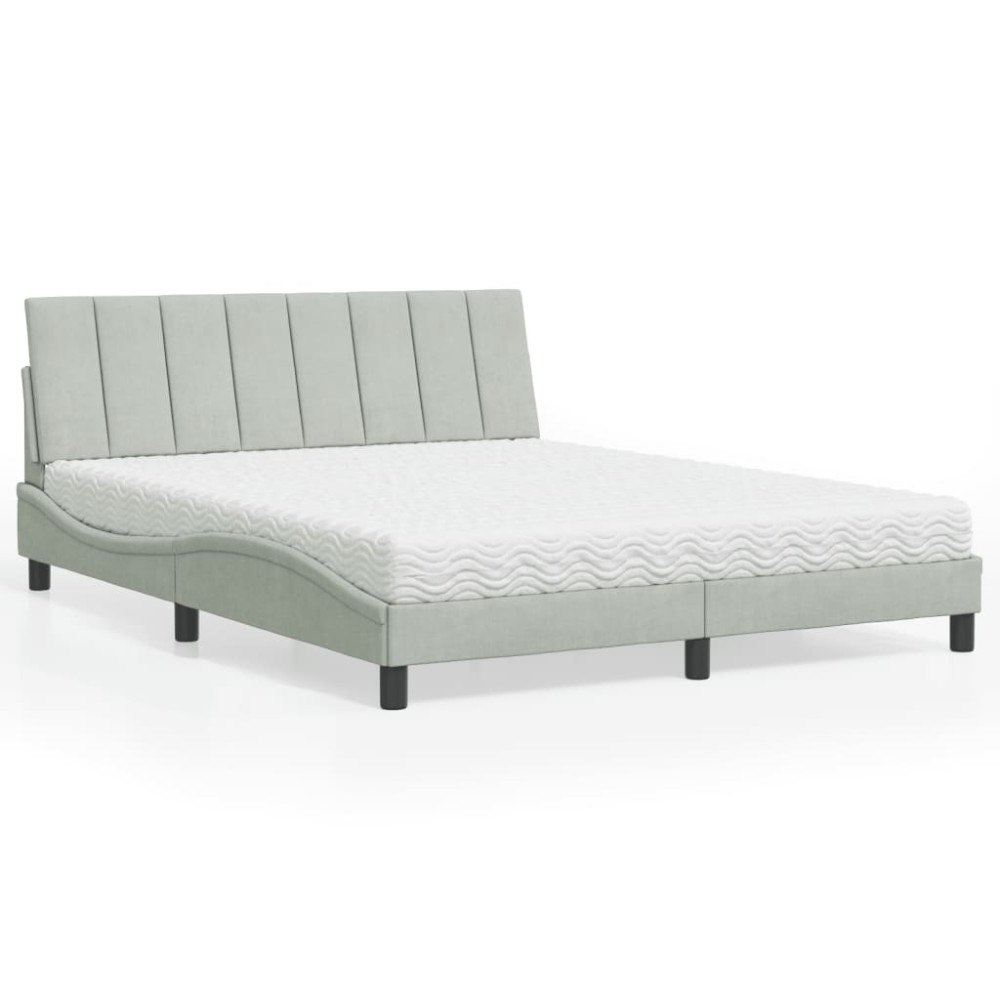 vidaXL Bed with Mattress "Hanko" Light Grey 160x200 cm Velvet