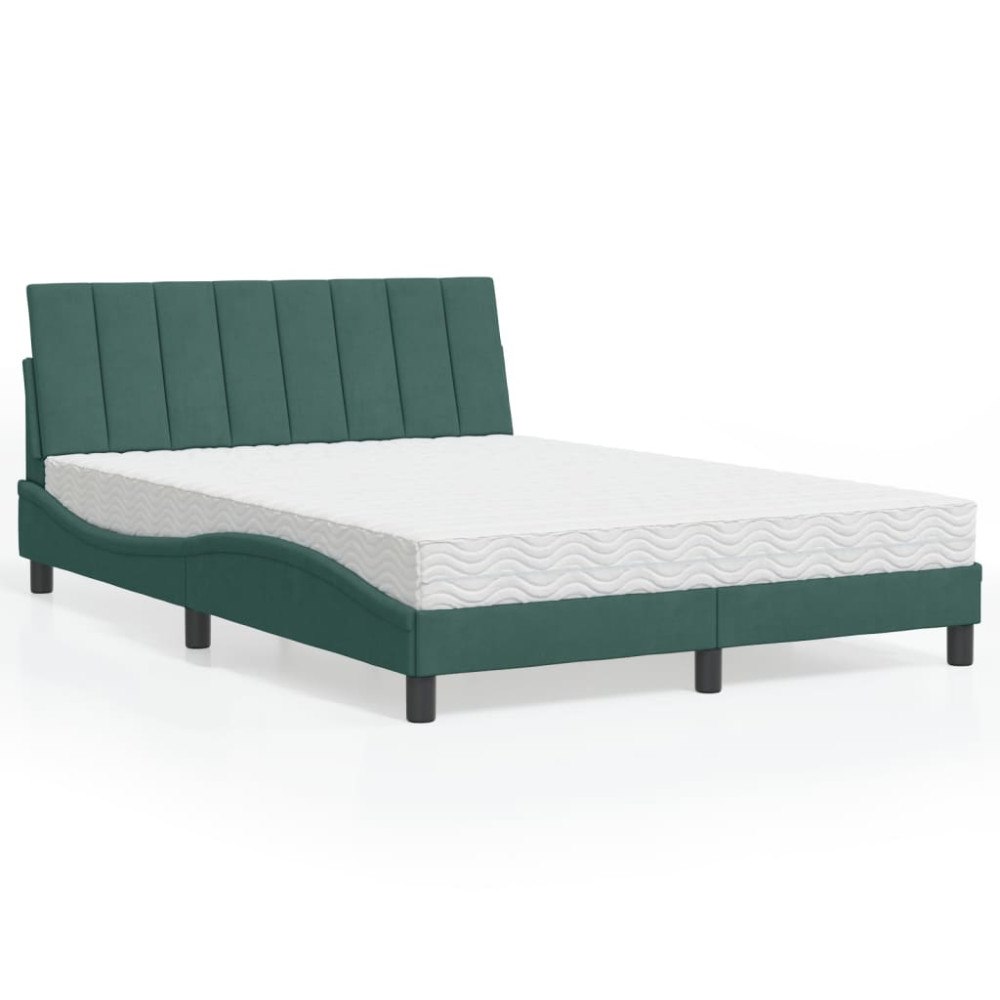 vidaXL Bed with Mattress "Hanko" Dark Green 140x200 cm Velvet