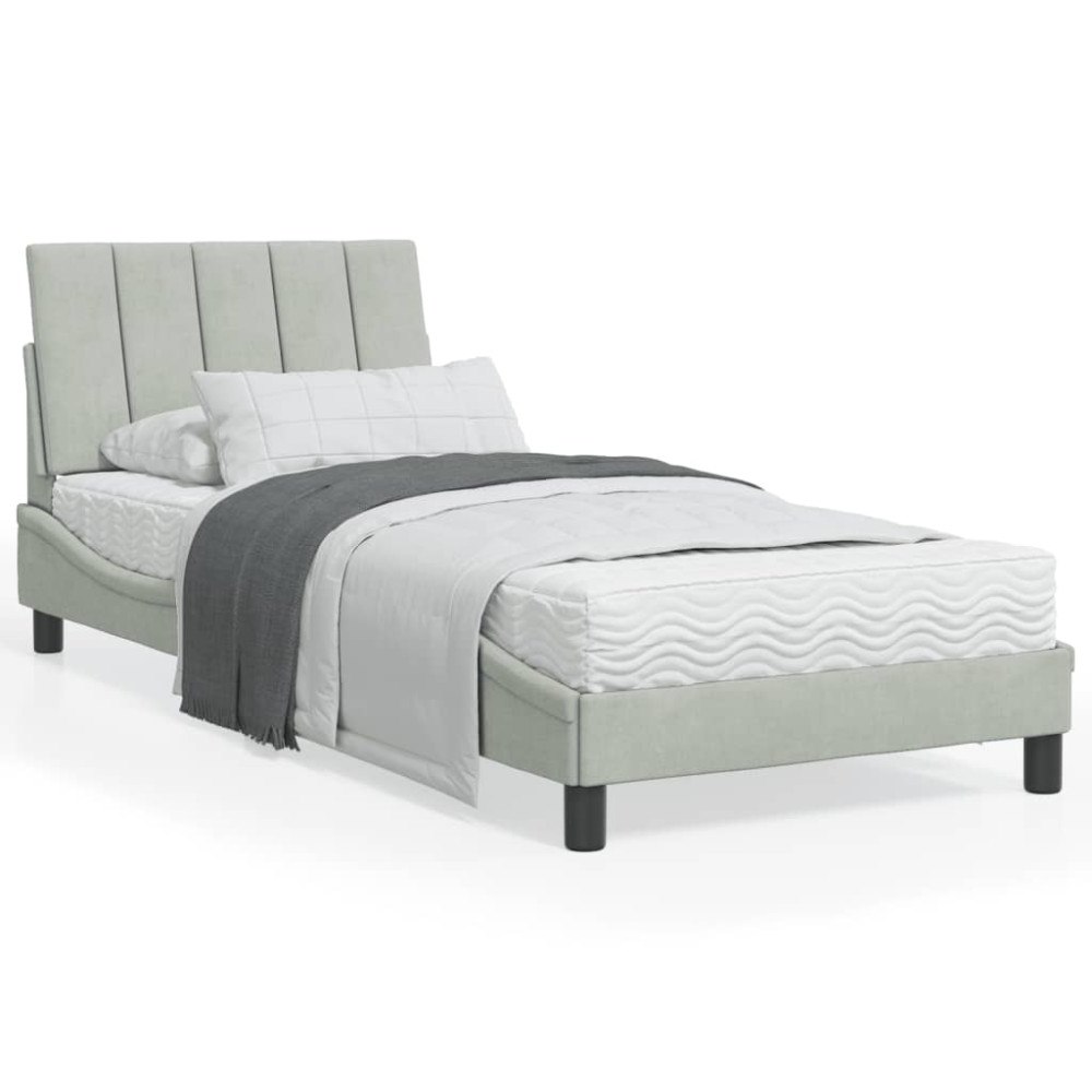 vidaXL Bed with Mattress "Hanko" Light Grey 90x200 cm Velvet