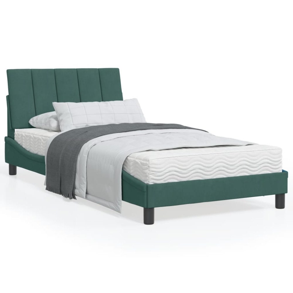 vidaXL Bed with Mattress "Hanko" Dark Green 100x200 cm Velvet