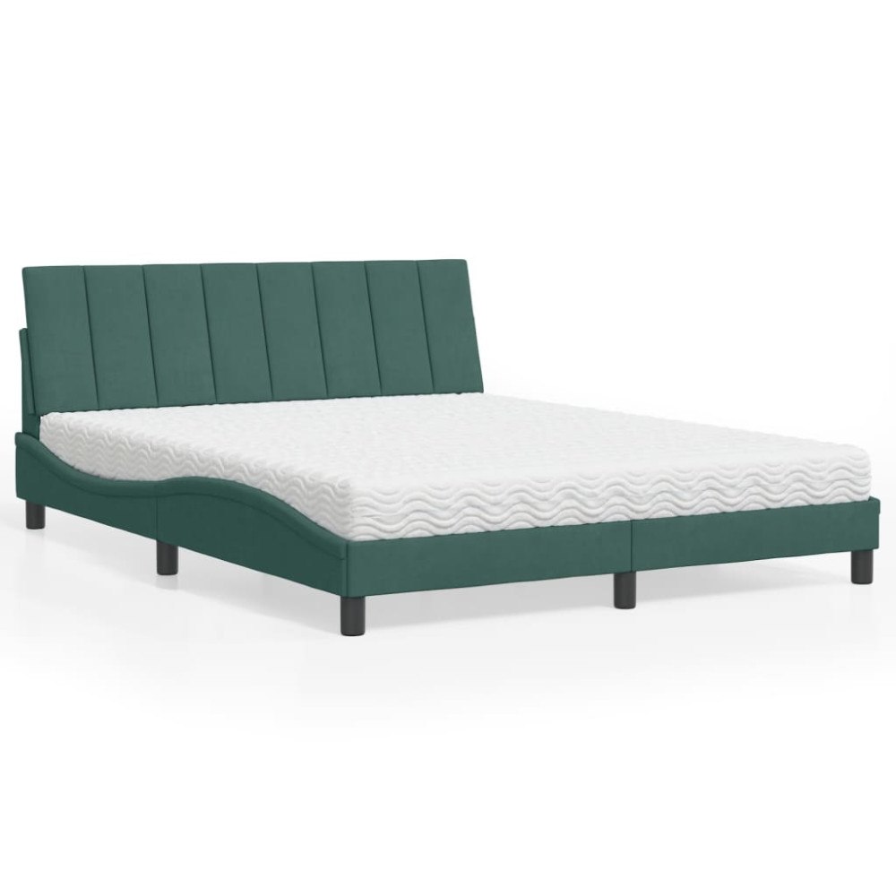 vidaXL Bed with Mattress "Hanko" Dark Green 160x200 cm Velvet