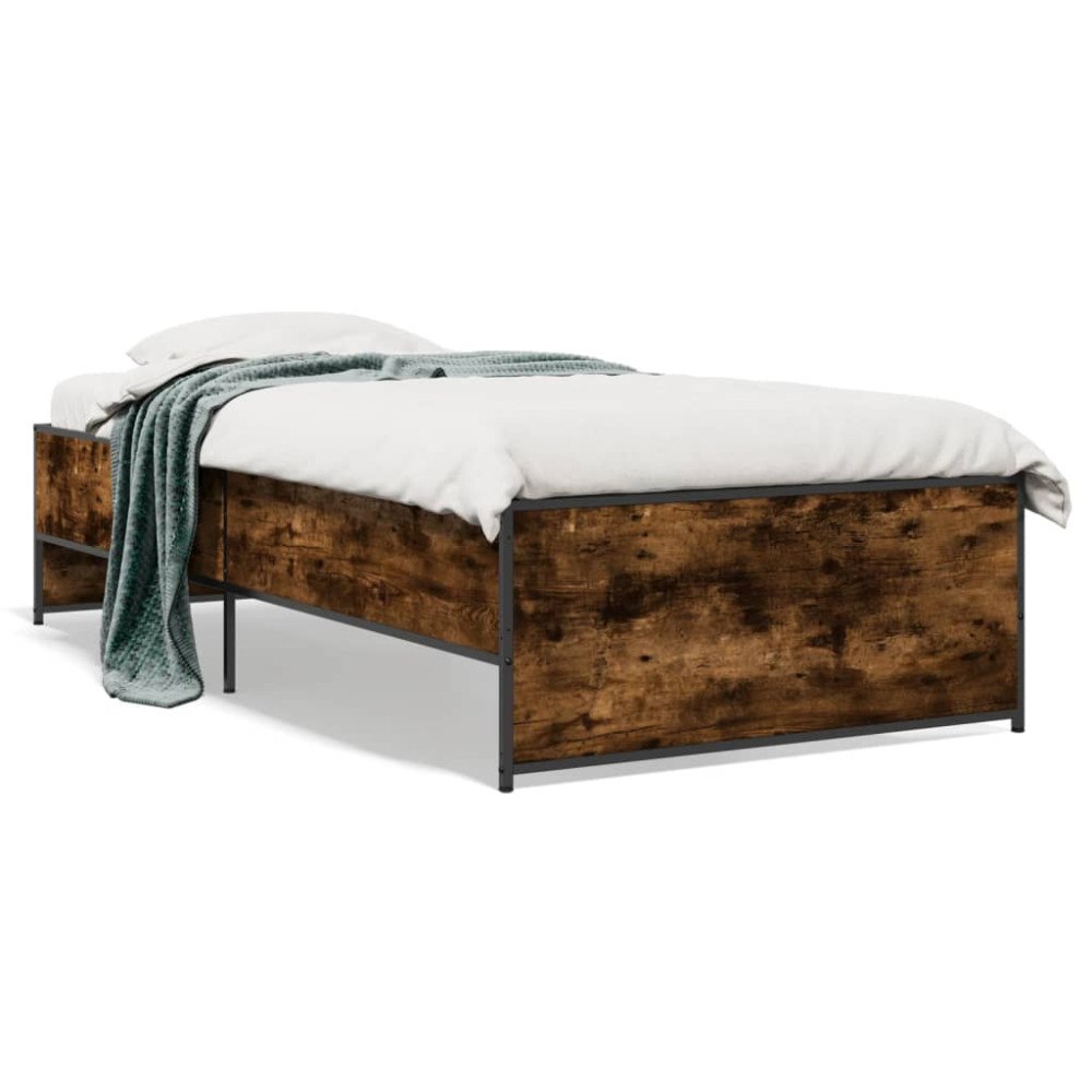 vidaXL Sängram rökfärgad ek 75x190 cm konstruerat trä och metall