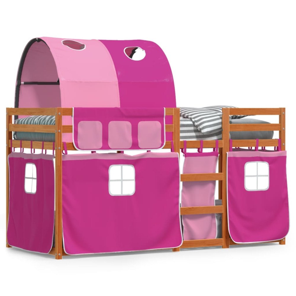 vidaXL Loftsäng med rutschkana rosa 90x200 cm massiv furu