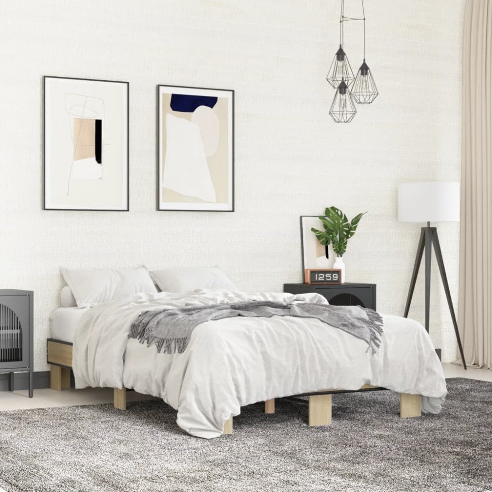 vidaXL Sängram sonoma-ek 120x190 cm konstruerat trä och metall
