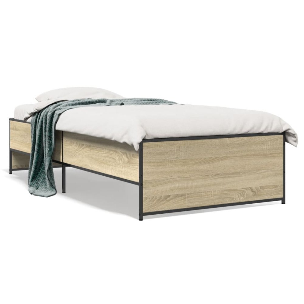 vidaXL Sängram sonoma-ek 90x200 cm konstruerat trä och metall