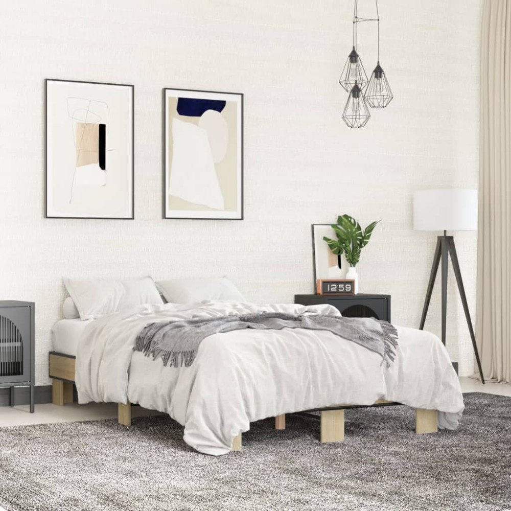 vidaXL Sängram sonoma-ek 120x200 cm konstruerad trä och metall