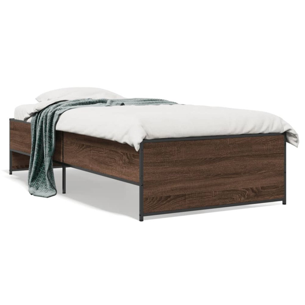 vidaXL Sängram brun ek 75x190 cm konstruerat trä och metall